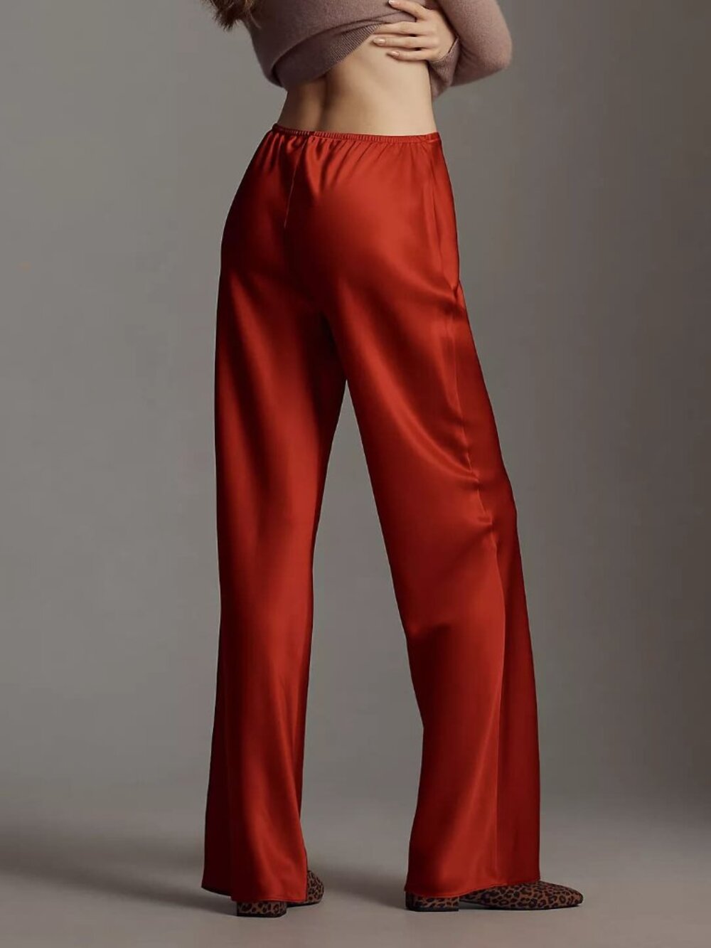 NWT Reformation Gale Satin Mid Rise Bias Pant Lipstick Elastic Waist M - Picture 2 of 8